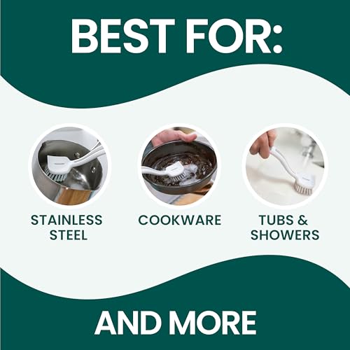 Scotch-Brite Pot & Pan Brush, 4 Pack | Durable and Long Lasting Dish Brush with Handle for Scrubbing Stainless Steel, Outdoor Furniture & Sinks without Scratching