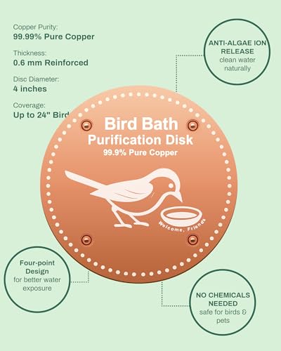 OICEME Bird Bath Purification Disk Pure Copper Outside Winter Solar Power Birdbath Wild Hummingbird Feeder Pedestal Fountain Cleaner Cage Dispenser Bowl Ground Safe Garden Gift Bird Butterfly - color: Gold 2PCS Bird&Butterfly