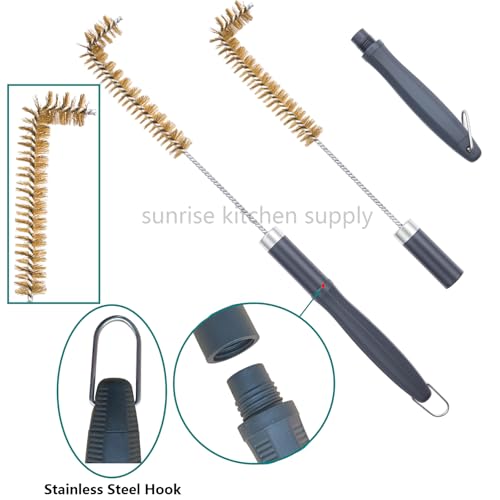 SUNRISE Fryer Brush with Long Handle (Brass with Plastic Handle, L and Double Brush) - color: Brass With Plastic Handle, size: L and Double Brush