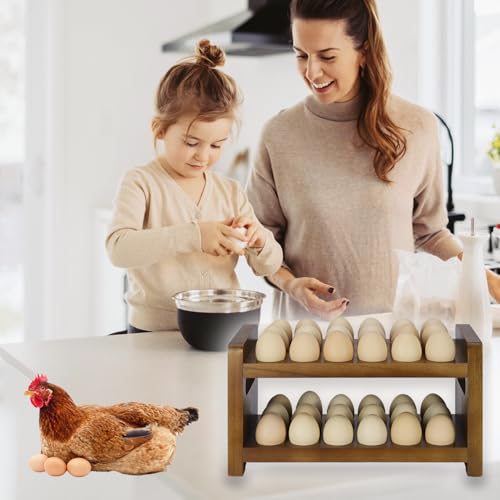Egg Holder Countertop, 2-Tier Wooden Egg Holder for 36 Eggs | Wooden Countertop with Carry Handle for Chicken, Duck, and Quail Eggs - color: Regular