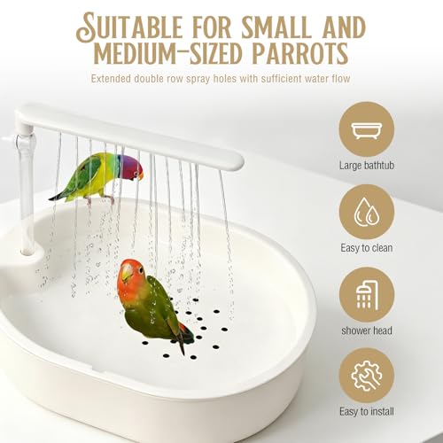 Parrot Bathtub,Bird Shower Parakeet Bath for Cage with Adjustable Water Flow Control Valve, Contains USB and Pump,Tarpaulin,for Pet Birds,Cockatiel,Budgie,Suitable for Many Kinds of Birds(White) - color: white