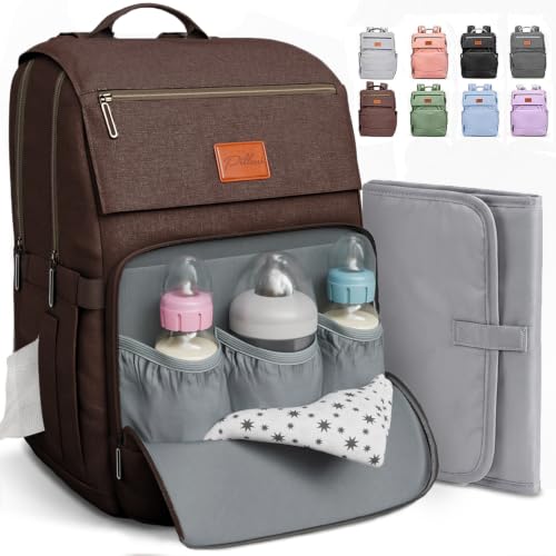 Baby Diaper Bag Backpack - Large Bag for Boys & Girls, Waterproof Diaper Backpack - Travel Diaper Bags w/Changing Pad, Baby Registry Search & Shower Gifts - Essentials Must Haves Newborn Stuff - color: S. Brown, style: Classic
