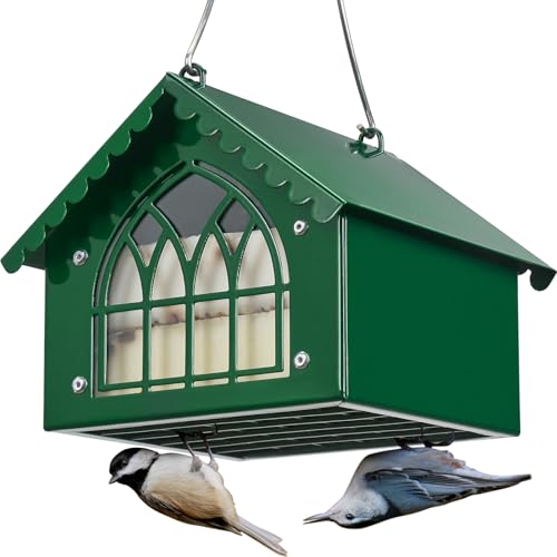 Kingsyard Metal Upside Down Double Suet Bird Feeder | Weatherproof Roof, Great for Downy Woodpecker Nuthatch Chickadee Backyard Birds, Green