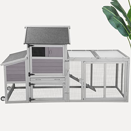 Large Chicken Coop Expandable Chicken House for Outdoor with Wheels, Nest Box, Leakproof Pull-on Tray and UV-Resistant Roof Panel - color: Grey (AIR27)