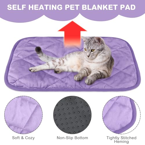 4 Pack Self Heating Cat Pad Self Warming Dog Mat Reflects Body Heat Extra Warm Thermal Pet Pad Washable Dog Cat Bed Crate Bed Mat Blanket(16 x 20 Inch,Purple) - color: Purple, size: 16 x 20 Inch