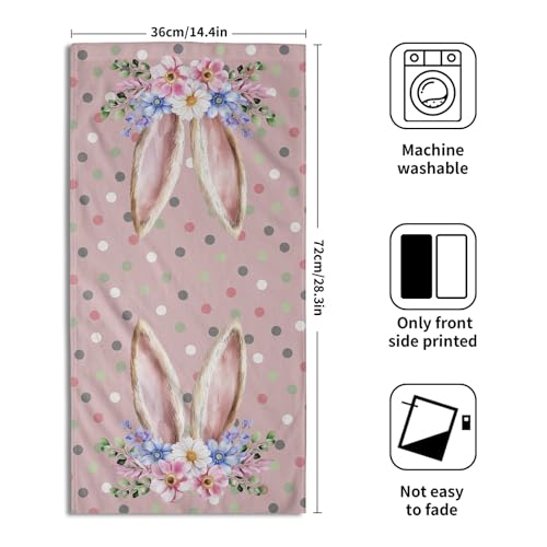 Giwawa Easter Bunny Ears Hand Towels Pink Rabbit Ear Kitchen Towel Spring Flowers Colorful Polka Dots Bathroom Towel Decorative Fingertip Towels for Farmhouse Holiday Decor 14 x 28 Inch Set of 2 - color: Bunny Ears