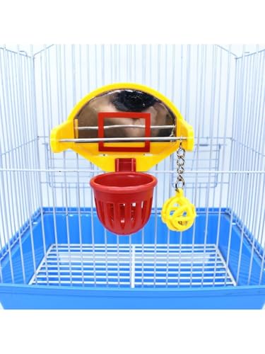 Bird Basketball Toy with Mirror Hanging Foraging Chew Ball Interactive Intelligence Training Toy for Budgies Parakeets Cockatiels Conure Easy to Install