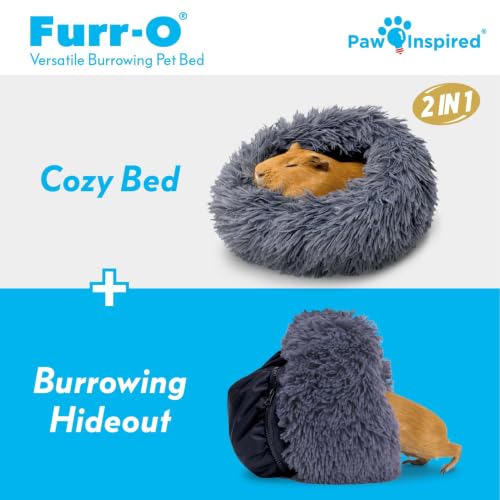 Paw Inspired Furr-O Burrowing Pet Bed Enrichment, Removable Base, Dark Gray | Cozy Carrier Toy, Zip-On Spandex and Fleece Bottoms, Hideout Cage Accessories for Guinea Pigs, Hamsters, Small Pets, Animals - color: Dark Gray