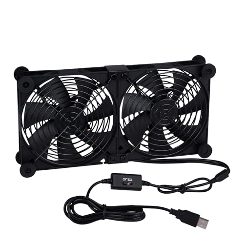 Quiet Dual 140mm Router Fan Cooler with L/M/H 3-Degree Speed Controller, DC 5V USB Powered Cooling Case Fan for Router Modem Receiver DVR PlayStation TV Box