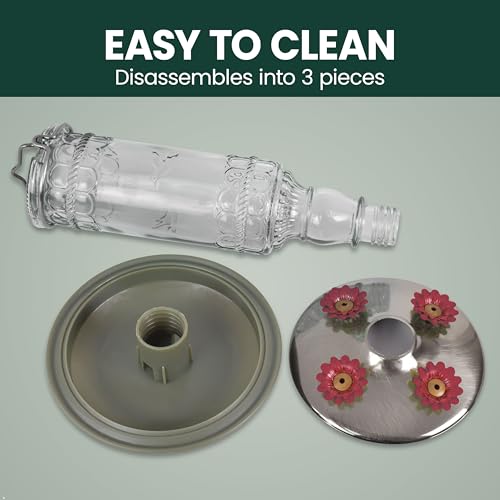 Perky-Pet Antique Glass Bottle Hummingbird Feeder - Outdoor Garden Décor Hummingbird Feeder - 8107-1SR - 10 Fl Oz Nectar Capacity - Durable Humming bird Feeder for Backyards, Porches, Decks, Hooks - style: Clear Bottle