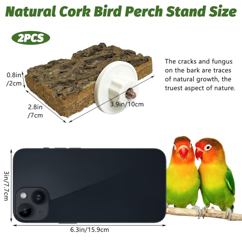 kathson Natural Cork Bird Perch Stand Platform Small Birds Wooden Rectangle Stand Perch Parakeet Chewing Toy Cage Accessories for Lovebirds Cockatiels Conures Parrots(Style B,2PCS) - color: Side view style 2PCS, size: 3.9 x 2.8 x 0.8 inches