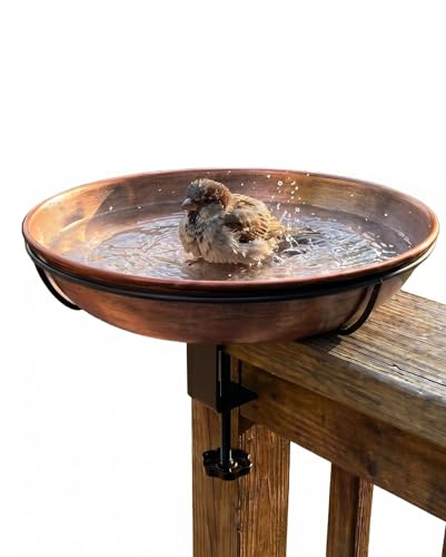 Deck Mounted Bird Bath with Adjustable Clamp, Removable Metal Bowl | 0.7 Gal Capacity, Easy Clean, Balcony Deck Use, Stable Railing Mount