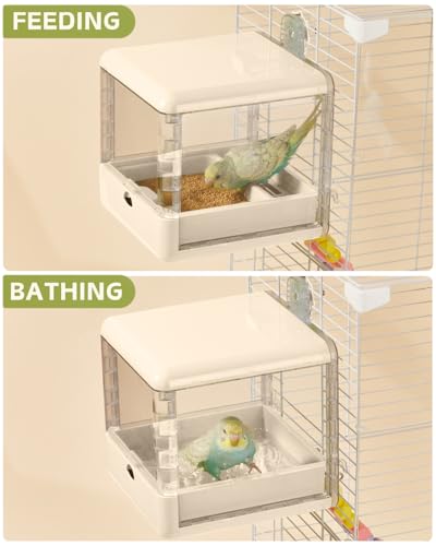 septillar Bird Feeder and Bath for Cage, Hanging Bird Bathtub Bath Shower Box Bowl, Bird Cage Accessories Suitable for Small Medium Birds, Parrots, Lovebirds, Finches, Parakeets, Mannikin (White) - color: White