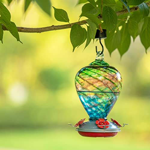 Hummingbird Feeders, 34OZ Hand Blown Glass Hummingbird Feeder for Outdoors Hanging with Ant MoatHooks, Perfect for Gardening Yard Patio Decor Gifts (Multi-Mermaid) | Decorative Self Hanging Nectar Bird Feeder for Hummingbirds, Garden Patio Yard Use - colo