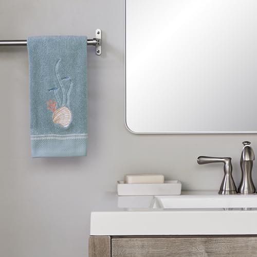 SKL Home Underwater 100% Cotton Embroidered 2pc Hand Towel Set, Tropical/Coastal/Beach/Resort, Decorative for Bath/Kitchen/Bar & Gift, Blue - color: Underwater, style: Hand Towel Set