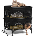 2 Story Heated Cat House for Outside, 100% Waterproof, Safe Escape Door, Elevated Base, Weatherproof Insulated Shelter for Stray Feral Barn Cat - style: Black Cat House 03
