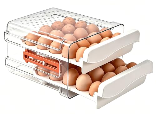 Sooyee Egg Holder for Fridge, Clear, 2 Drawers 40 Eggs | Eggs Organizer for Refrigerator,Space-Saving Egg Container, Clear Acrliy 2-Tier Egg Tray Storage for Kitchen - size: 40 Capacity