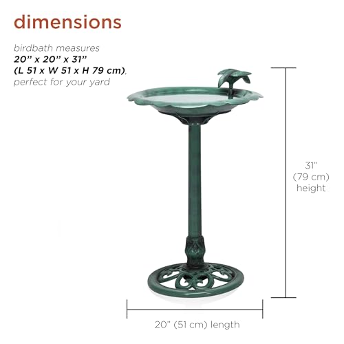 Alpine Corporation 31" Tall Outdoor Antique Flower Birdbath with Bird Decoration Yard Statue, Durable Polypropylene Construction for Patio, Deck, or Yard, Green - color: Green