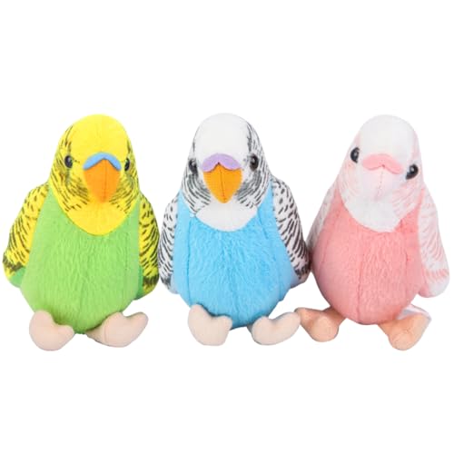 3 Pcs Budgerigar Plush Toy, 5.5 inches, Parakeet Plush Toy, Budgie Soft Toy, Bird Stuffed Animal for Kids, Blue and Green and Pink - color: Blue and Pink and Green