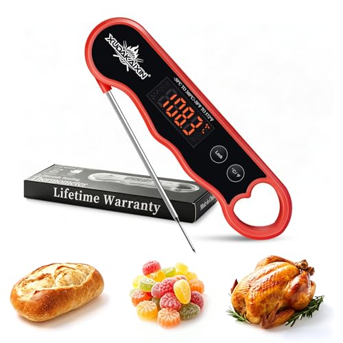 0.3s Fast Read Meat Thermometer – USB-C Rechargeable,Red | Digital instant read for BBQ, baking, and candy –no batteries needed - color: Red