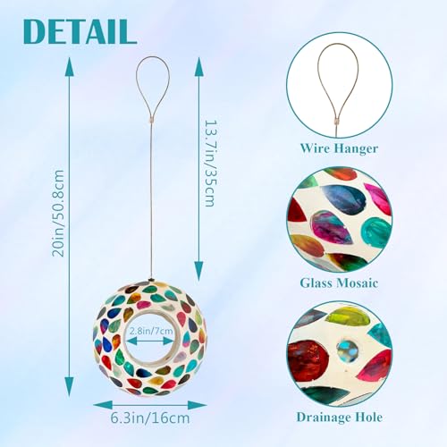 Hanging Bird Feeders for Outdoor Glass Mosaic Fly Through Wild Bird Feeder Round Shape Birdfeeder for Outside Garden Yard Patio Decoration White - color: White