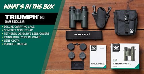 Vortex Triumph HD 10x28 Binoculars | HD Optics, Tripod Adaptable, Waterproof, Fogproof, Shockproof, Included Carry Case - Unlimited, Unconditional Warranty - color: Green, size: 10x28