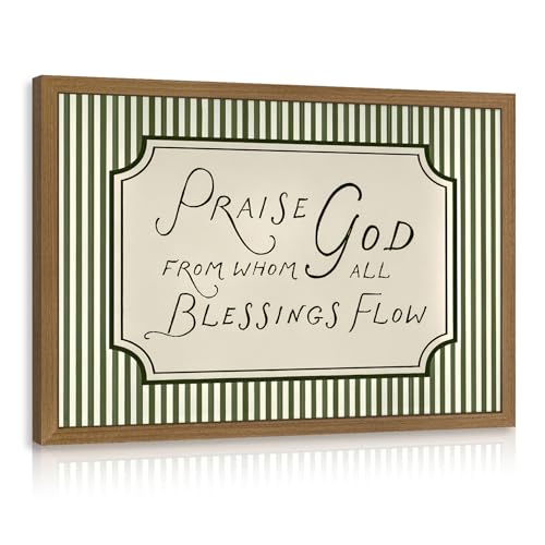RLKHG Wood Framed Praise God From Whom All Blessings Flow Wall Art, Sage Green Farmhouse Christian Decor, Bible Verse Stripe Poster Print, Inspirational Religious Artwork for Church 12x16 Inch - color: God, size: 16"L x 12"W
