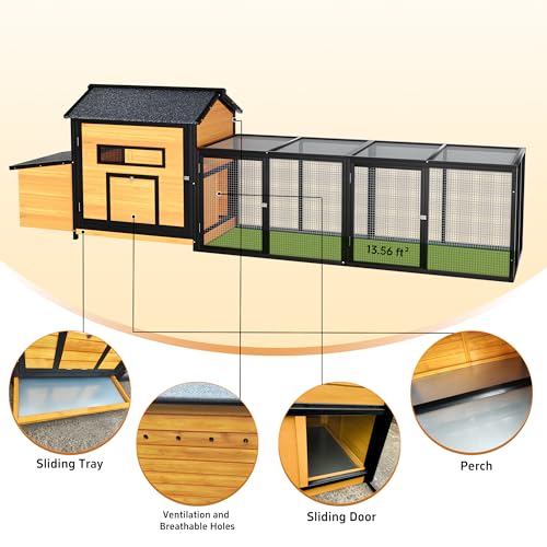 Outdoor Wooden Chicken Coop with Run, Expandable Chicken House for 2-4 Chickens, Backyard Poultry Cage with 7 Doors, Nesting Box, Pull-Out Tray & Ramp, Hen House Animal Coop for Chickens Ducks Rabbits - color: color 5, size: 114 x 26 x 36 Inches