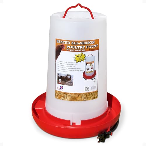 Farm Innovators Thermostatically Controlled Heated 3 Gallon Plastic Outdoor Year Round Hanging Water Fountain for Poultry Watering, Red | Thermostatically controlled, foldable legs adjust to three different heights, keeps water from freezing down to 0° F