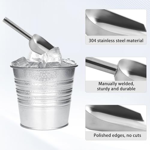 4 Pack Stainless Steel Ice Scoop with Long Handle, 6 Oz Multi Purpose Scooper for Ice Machine, Dog Food, Flour, Nuts, Pulses, Ideal Kitchen Bar Party Freezer Accessory - size: 4 PCS