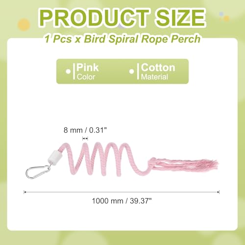 Bird Rope Perch Swing, Spiral Rope Perch Standing Pole Accessory Climbing Swing Paw Grinding 39 Inch, (Pink) Intended for Parrot/Parakeet/Budgies/Cockatiels/Lovebirds - color: Pink, size: 39 Inch