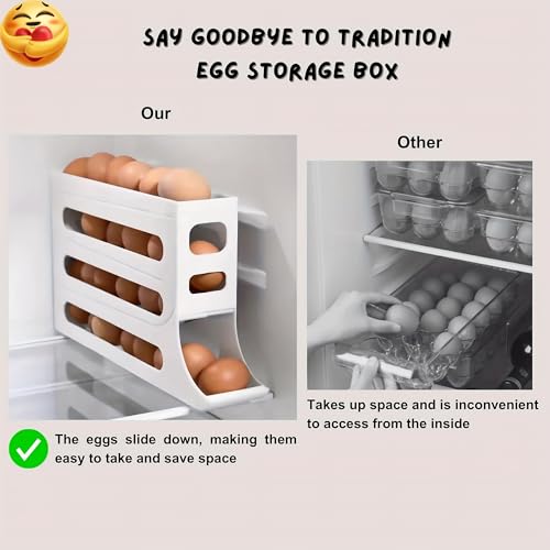4 Tier Egg Roller Dispenser, Automatic Rolling Egg Holder, 28 Egg Capacity | Gravity-Fed Rolling System, Smooth Egg Dispensing, Grey Design, Easy Refill, Stable Placement - color: Light Gray