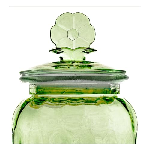 10 Strawberry Street Textured Glass Flower Canister, Dimpled Round, Sage, Set of 2 - color: GREEN FLOWER TOP