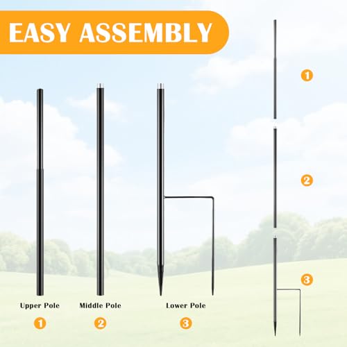 Black 72" h Replacement Pole for Large Wind Spinner, Windmill Replacement Parts, Three-Part Composition, 22mm Thicker Tube, Easy Assembly for Large Metal Wind Spinner (2 Prongs Base) - color: Black, style: 2 Prongs Base