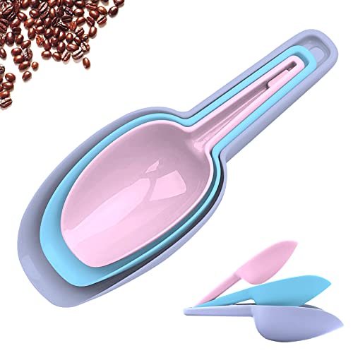 3 in 1Ice Scoop Set, Multi Purpose Plastic Kitchen Scoops Canisters, Ice Scooper for Freezer, Rice, Canisters, Flour, Dry Foods, Candy, Pop Corn, Coffee Beans and Pet Food - color: Gray+Blue+Light Pink