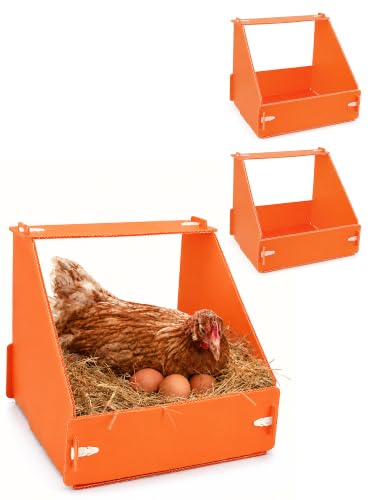 Touri 3 Pcs Chicken Nesting Boxes, Durable | for Laying Eggs for Hens Ducks and Poultry, Orange - color: Orange-3 pack