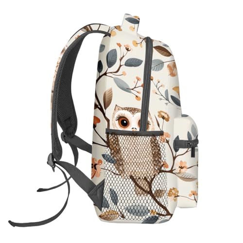 Cute Owl Backpack, Whimsical Woodland Bird Polyester Backpacks,Lightweight Double Shoulder Back Pack for Kids Teens,Floral Branch Bookbag,School Bag Gifts,Casual Travel Daypack Book Packs - color: Owl