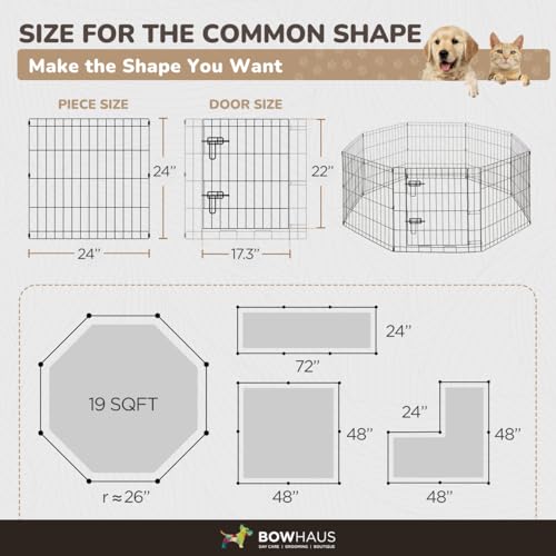 Foldable Outdoor/Indoor Pet Playpen with Gate, Available in 24 Inch Height Metal Portable Kennel, Heavy-Duty Exercise Fence Cage 8 Panels for Small Dog, Animals - style: 24 Inch