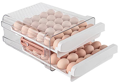 Sooyee Egg Holder for Fridge, Clear, 2 Drawers 60 Eggs | Eggs Organizer for Refrigerator,Space-Saving Egg Container, Clear Acrliy 2-Tier Egg Tray Storage for Kitchen - size: 60 Capacity