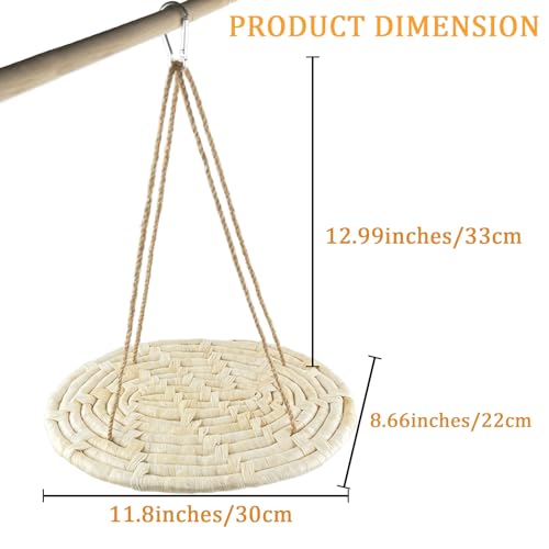 FlidRunest Bird Swing Hammock Bed, Natural Corn Woven Parrot Hammock Swing Mat, Hanging Bird Climbing Perch Mat, Relieve Boredom Chewing Toy for Birds Parakeets Lovebirds Cockatiels Conure, yellow