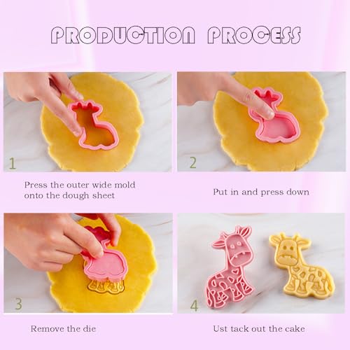 8Pcs Farm Animal Cookie Cutters with Cookie Stamps, Cute Cookie Cutters for DIY Biscuit Snacks Cheese Baking (With 30 Animal Bags) - color: Animal