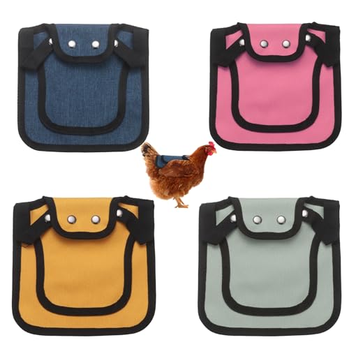 M METERXITY 4-Pack Chicken Saddle for Hens, 9.8 Inch Canvas Chicken Apron Back Protector with Adjustable Strap for Protecting Bird Back Feathers, Poultry Saver [Mixing 4 Styles D] - color: Navy Blue/Magenta/Yellow/Gray