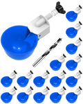 Chicken Waterer Cups (16 Pack) with 3/8" Drill Bit - Blue | Automatic Poultry Drinker Feeder Kit for Chickens, Ducks, Turkeys, Quail, Bunnies | DIY Gravity Fed Bucket Water Dispenser - color: Blue, size: 16 Pack + Drill bit