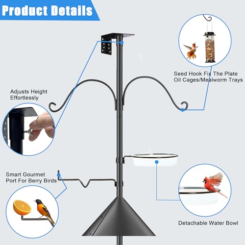 Bird Feeder Pole Squirrel-Proof, 93 Inch Heavy Duty Bluebird House Pole Kit for Outdoor Garden, Feeder Stand Adjustable with 5-Prongs Base for Hanging Plants, Bird Feeders (Shape 1)