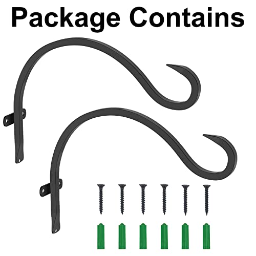 12 Inch Heavy Duty Plant Hanger Wall Hook 2 Pack - Black Iron Hanging Plant Bracket Holds 44 lbs - Rust Resistant Indoor Outdoor Hooks for Bird Feeders Lanterns Wind Chimes Hanging Baskets with Screws - size: 2 Pieces