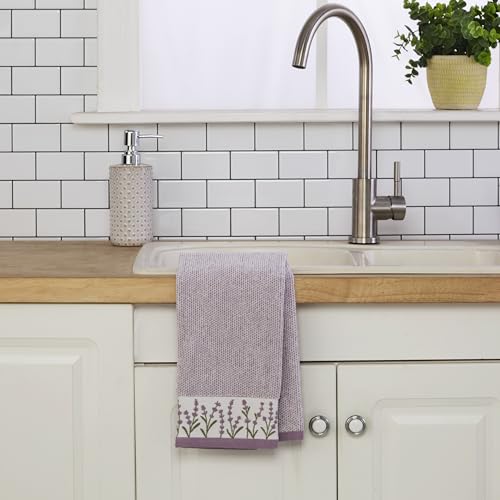 SKL Home Lavender Border 100% Cotton Jacquard 2pc Hand Towel Set, Embroidered & Decorative for Bath/Kitchen/Bar & Gift, Purple - color: Lavender Border