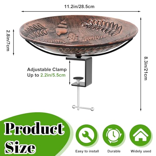 Deck Mounted Bird Bath for Outside, Detachable Birdbath Bowl with Sturdy Clamp, Outdoor Bird Baths Bowl for Attracting Birds Garden Yard Decor (Vintage Copper Turtle) - color: Vintage Copper Turtle
