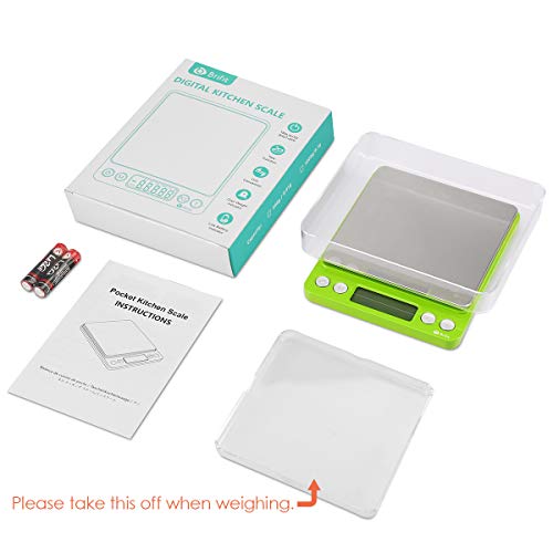 AMIR Digital Kitchen Scale, 500g-0.01g Mini Pocket Jewelry Scale, Cooking Food Scale with Backlit LCD Display, 2 Trays, 6 Units, Auto Off, Tare, Stainless Steel (Battery Included) - color: Green