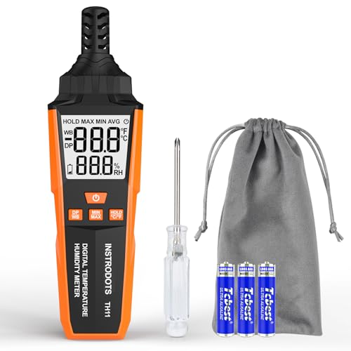 Temperature Humidity Meter, High Precision Digital Hygrometer with Ambient, Dew Point, Wet Bulb Temperature for Indoor Outdoor, Thermometer with Min/Max, Data Hold, LCD Backlight, TH11 - color: Orange, size: TH11