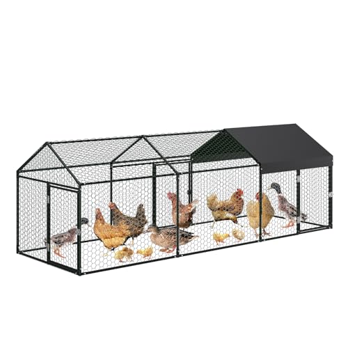 GarveeLife Metal Chicken Coop with Waterproof and Anti-UV Cover, Chicken Run for Yard with 3 Doors, Poultry Cage for Rabbit Duck Goose, 120 in x40 in x40 in, Black - color: Black spray, size: 120.0"L x 40.0"W x 40.0"H